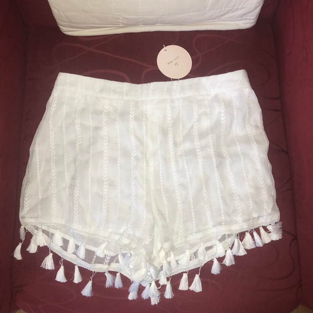 White Wild Honey Tassel Shorts